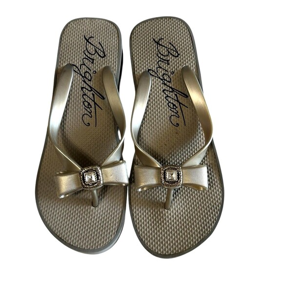 Brighton Bowie Rhinestone Bow Gray Silver Low Wedge Thong Sandal Size 8? - Picture 3 of 14